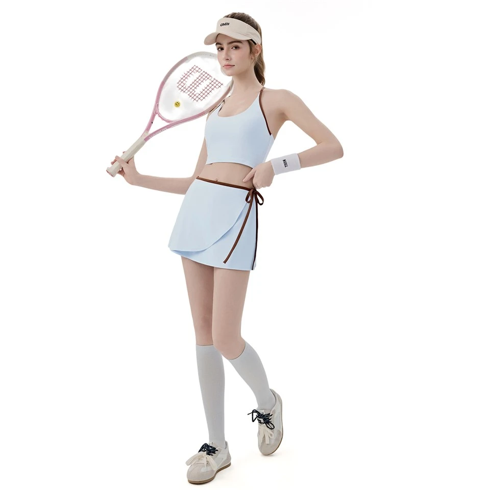 Contrast-Color Trim Hip-Covering Tennis Skirt